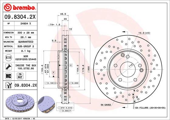 Brembo 09.8304.2X - Гальмівний диск autozip.com.ua