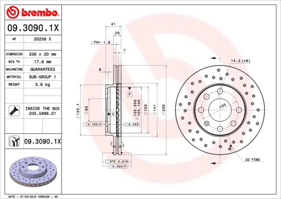 Brembo 09.3090.1X - Гальмівний диск autozip.com.ua
