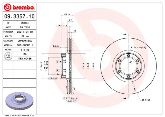 Brembo 09.3357.10 - Гальмівний диск autozip.com.ua