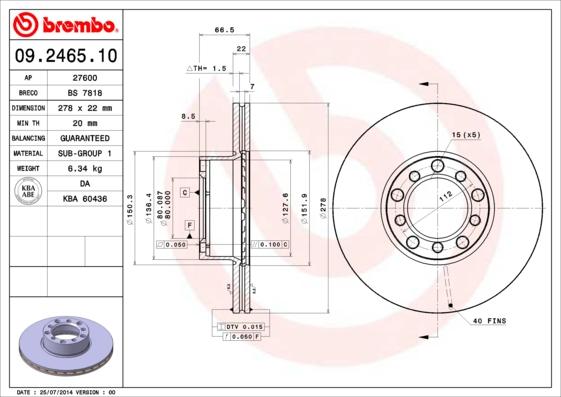 Brembo 09.2465.10 - Гальмівний диск autozip.com.ua