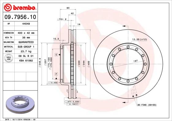 Brembo 09.7956.10 - Гальмівний диск autozip.com.ua