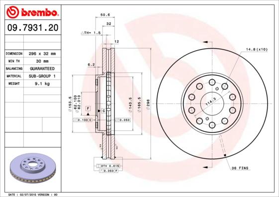 Brembo 09.7931.20 - Гальмівний диск autozip.com.ua