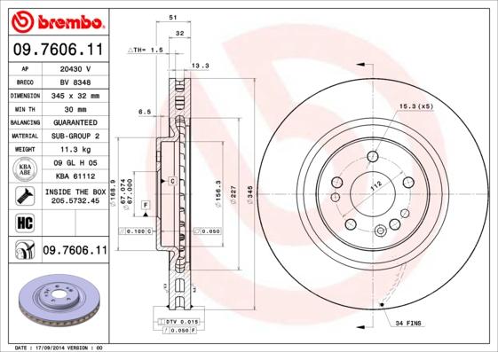 Brembo 09.7606.11 - Гальмівний диск autozip.com.ua