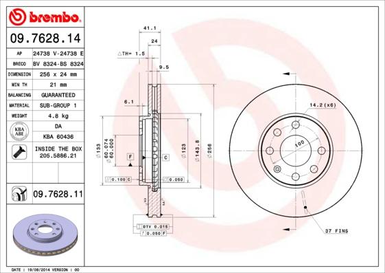 Brembo 09.7628.14 - Гальмівний диск autozip.com.ua