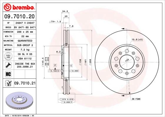 Brembo 09.7010.20 - Гальмівний диск autozip.com.ua