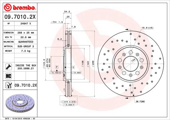 Brembo 09.7010.2X - Гальмівний диск autozip.com.ua