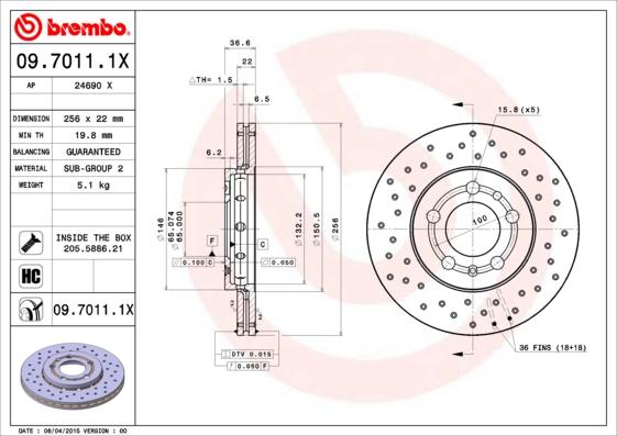 Brembo 09.7011.1X - Гальмівний диск autozip.com.ua