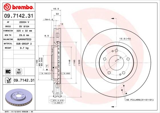 Brembo 09.7142.31 - Гальмівний диск autozip.com.ua