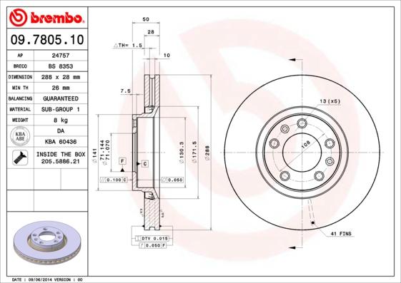 Brembo 09.7805.10 - Гальмівний диск autozip.com.ua