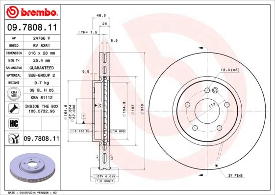 Brembo 09.7808.11 - Гальмівний диск autozip.com.ua