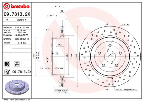 Brembo 09.7813.2X - Гальмівний диск autozip.com.ua