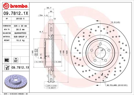 Brembo 09.7812.1X - Гальмівний диск autozip.com.ua