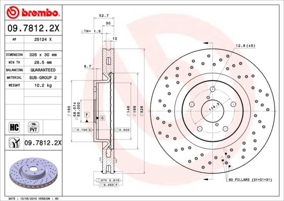 Brembo 09.7812.2X - Гальмівний диск autozip.com.ua