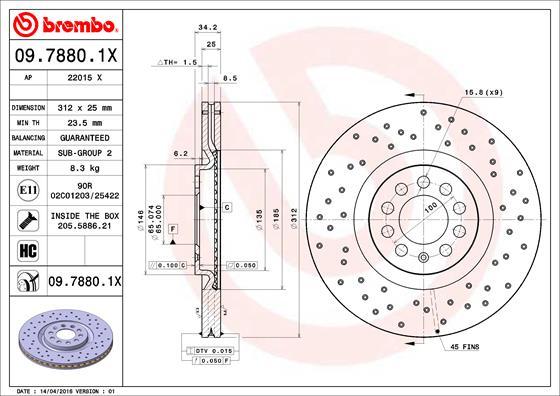 Brembo 09.7880.1X - Гальмівний диск autozip.com.ua