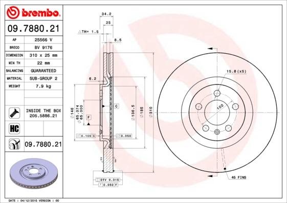 Brembo 09.7880.21 - Гальмівний диск autozip.com.ua