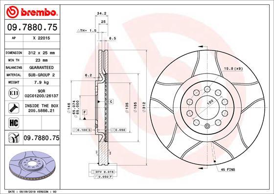 Brembo 09.7880.75 - Гальмівний диск autozip.com.ua