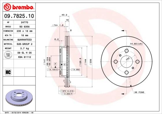 Brembo 09.7825.10 - Гальмівний диск autozip.com.ua