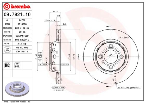 Brembo 09.7821.10 - Гальмівний диск autozip.com.ua