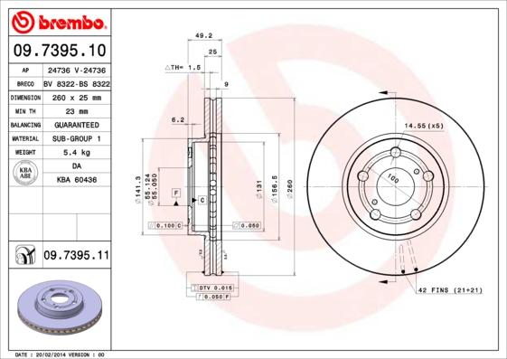 Brembo 09.7395.11 - Гальмівний диск autozip.com.ua