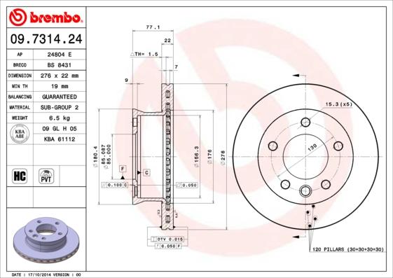 Brembo 09.7314.24 - Гальмівний диск autozip.com.ua