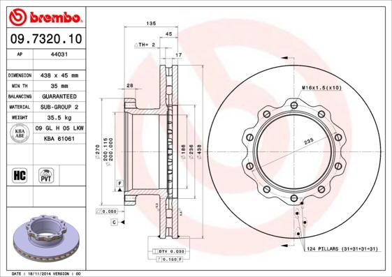 Brembo 09.7320.10 - Гальмівний диск autozip.com.ua