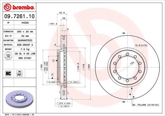 Brembo 09.7261.10 - Гальмівний диск autozip.com.ua