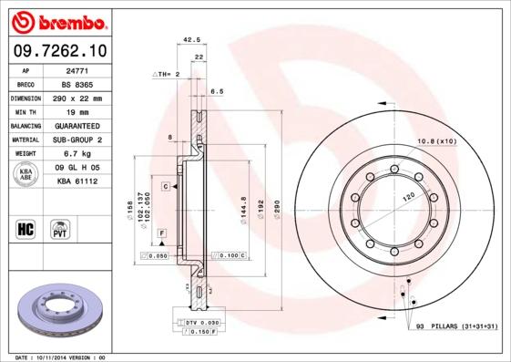 Brembo 09.7262.10 - Гальмівний диск autozip.com.ua