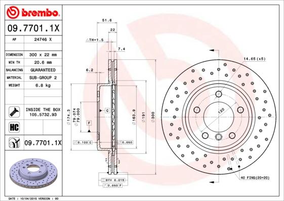 Brembo 09.7701.1X - Гальмівний диск autozip.com.ua