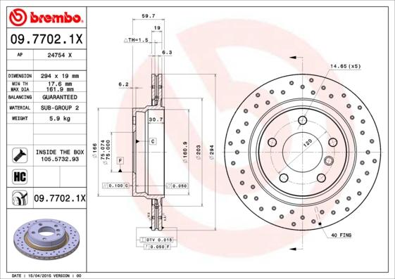 Brembo 09.7702.1X - Гальмівний диск autozip.com.ua