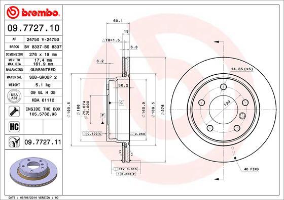 Brembo 09.7727.10 - Гальмівний диск autozip.com.ua