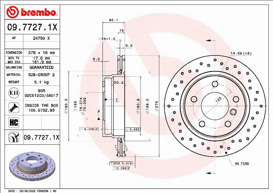 Brembo 09.7727.1X - Гальмівний диск autozip.com.ua