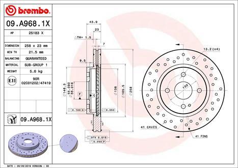 Brembo 09.A968.1X - Гальмівний диск autozip.com.ua