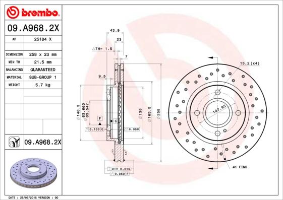Brembo 09.A968.2X - Гальмівний диск autozip.com.ua