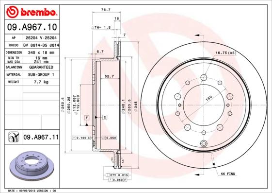 Brembo 09.A967.10 - Гальмівний диск autozip.com.ua