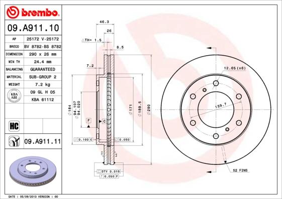 Brembo 09.A911.11 - Гальмівний диск autozip.com.ua