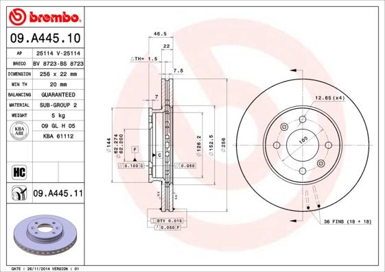 Brembo 09.A445.10 - Гальмівний диск autozip.com.ua