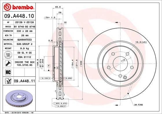 Brembo 09.A448.10 - Гальмівний диск autozip.com.ua