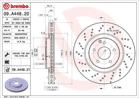 Brembo 09.A448.20 - Гальмівний диск autozip.com.ua