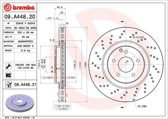 Brembo 09.A448.21 - Гальмівний диск autozip.com.ua