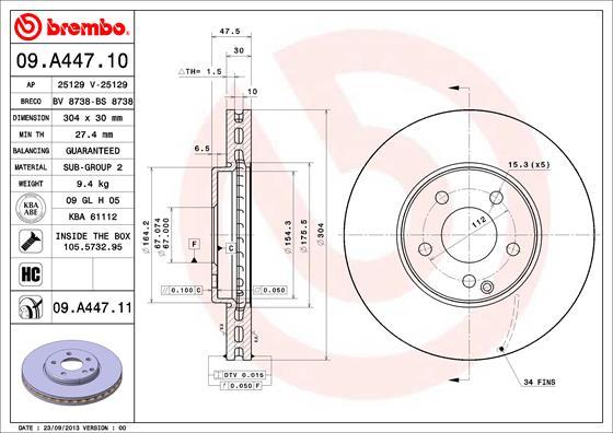 Brembo 09.A447.10 - Гальмівний диск autozip.com.ua