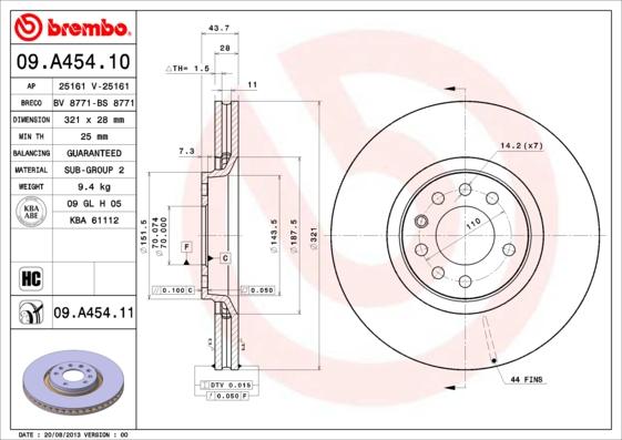 Brembo 09.A454.11 - Гальмівний диск autozip.com.ua