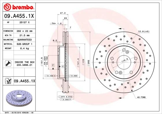 Brembo 09.A455.1X - Гальмівний диск autozip.com.ua