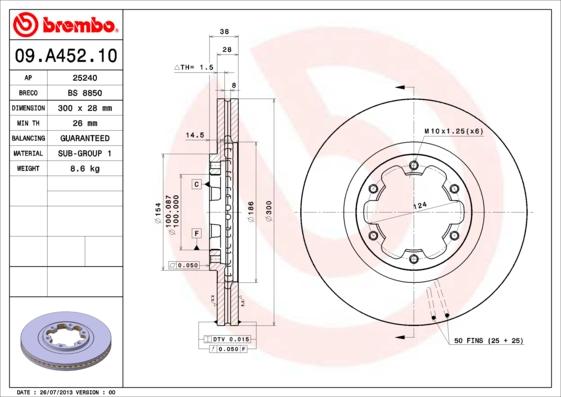 Brembo 09.A452.10 - Гальмівний диск autozip.com.ua