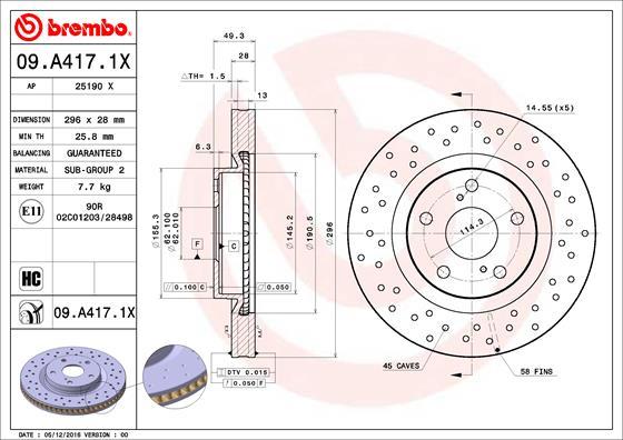 Brembo 09.A417.1X - Гальмівний диск autozip.com.ua