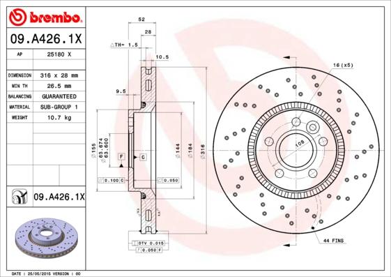 Brembo 09.A426.1X - Гальмівний диск autozip.com.ua