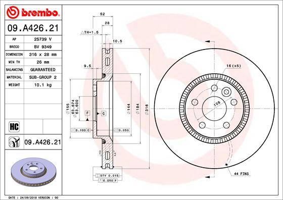 Brembo 09.A426.21 - Гальмівний диск autozip.com.ua