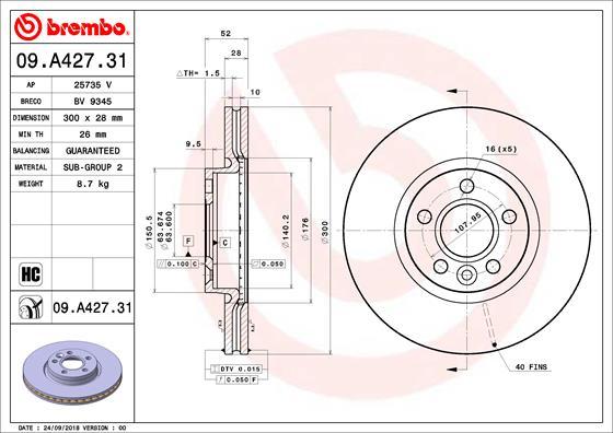 Brembo 09.A427.31 - Гальмівний диск autozip.com.ua