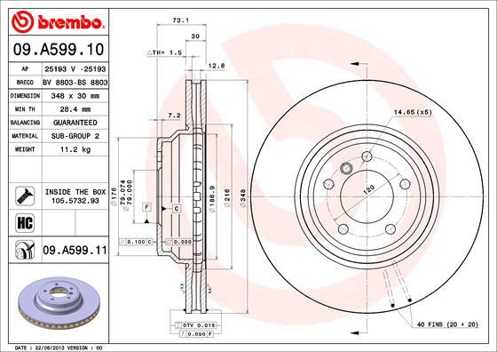 Brembo 09.A599.11 - Гальмівний диск autozip.com.ua