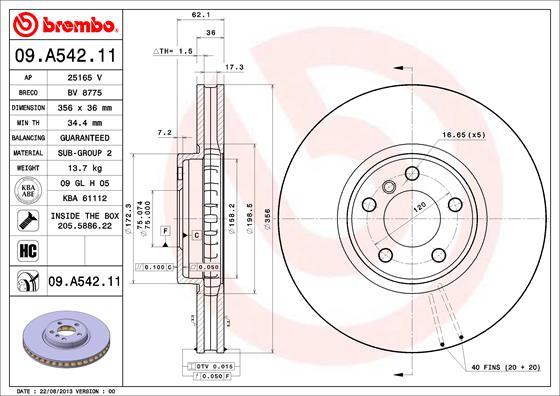 Brembo 09.A542.11 - Гальмівний диск autozip.com.ua