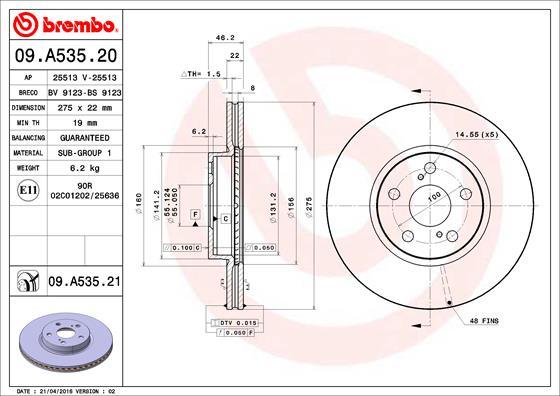 Brembo 09.A535.20 - Гальмівний диск autozip.com.ua